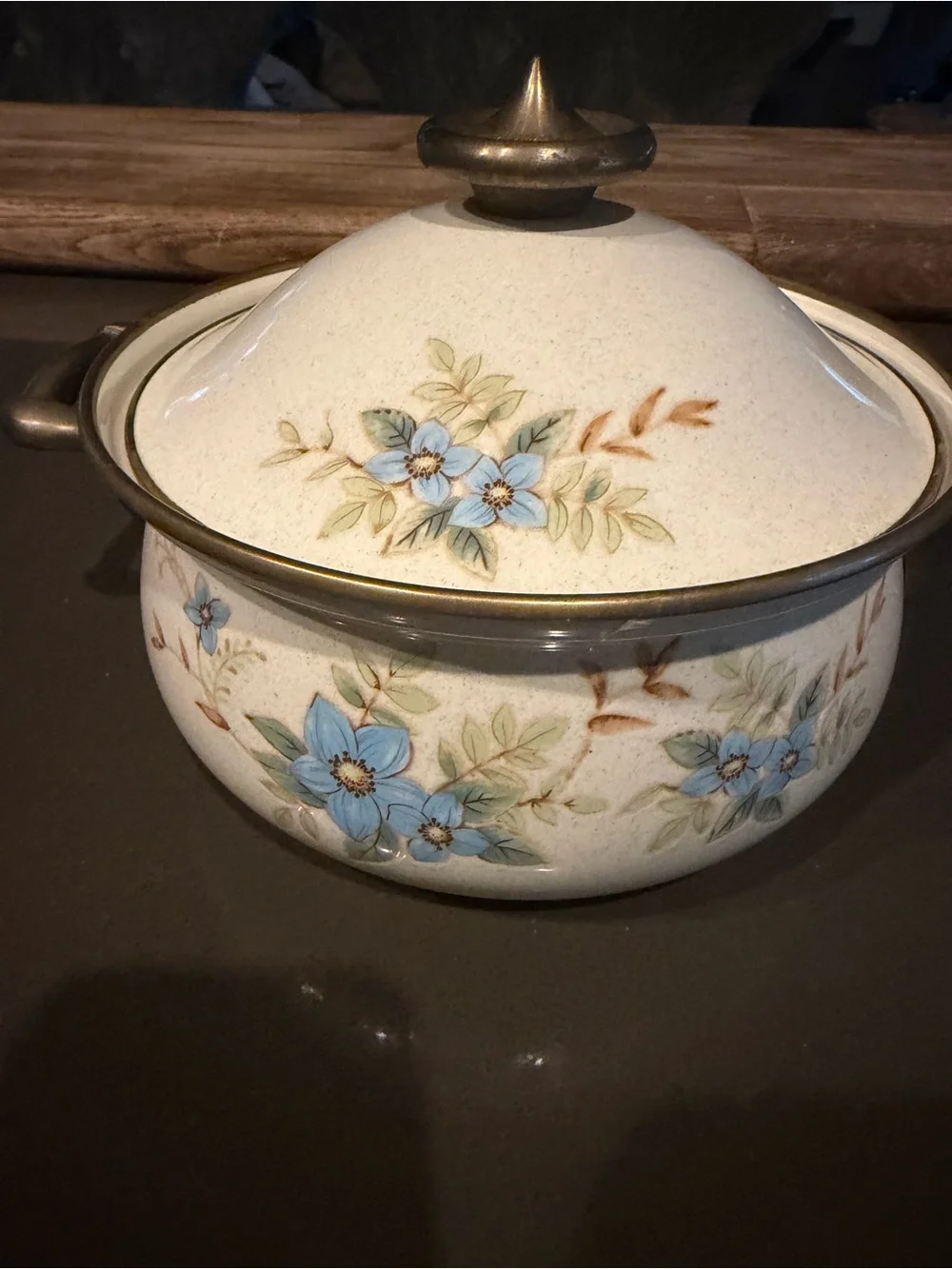 Mikasa Cream Ceramic Casserole with Blue Floral Design